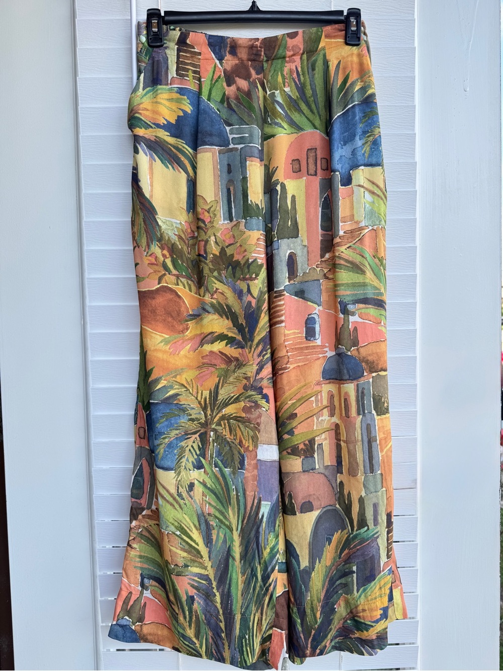Oysho Tropical Print Wide Leg Palazzo Pants Size L Elastic Back Viscose Resort - Picture 6 of 12